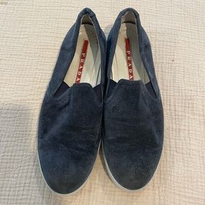 Prada Woman's Blue Suede Slip-on, Size 38